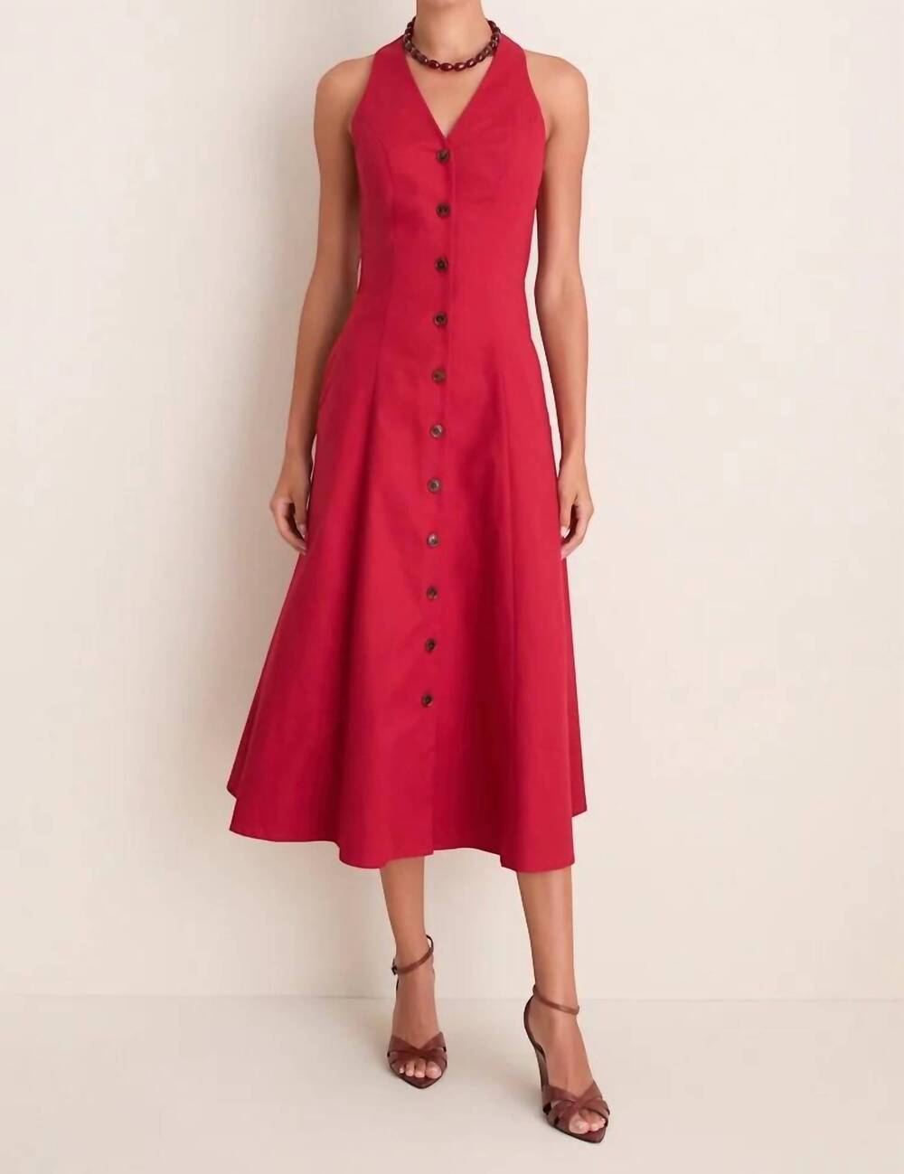 NEW EMERSON FRY organic cafe midi dress in lipstick